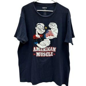 Cotton Popeye The Sailor Man American Muscle Blue Graphic Tee TShirt Mens XL